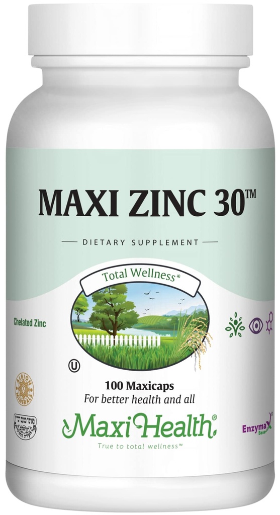 锌补充剂 – 锌30 mg 配Enzymax – 最高概率免疫支持 – Chelated Zinc Glycnit Capsules – 成人的锌维生素 – Kosher – 100 Count
