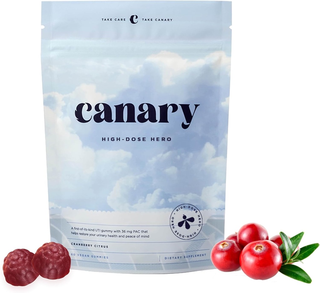 Canary High-Dose Hero - Urinary Tract Health Gummys 饮食补充, 帮助清洁和保护, 美味天然 Cranberry Flavor, 60 Gummys
