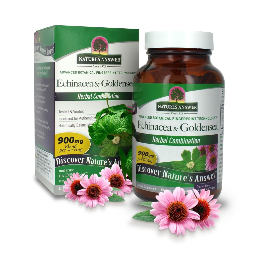 自然之答(Echinacea & Goldenseal) 饮食补充(QQ) 支持健康免疫系统(Non-GMO & Kosher) 认证(Non-GMO & Kosher) 蔬菜(Vegan Capsules 90ct)
