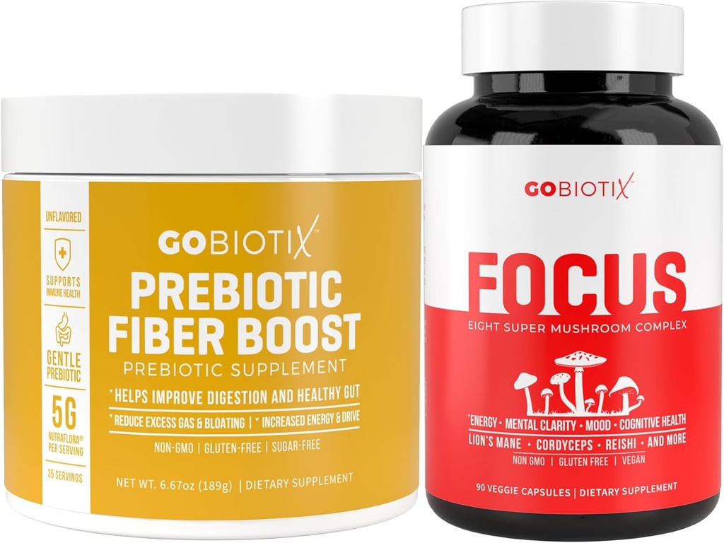 GOBIOTIX 大脑和古特井库:聚焦蘑菇综合体 90盖+纤维补充品 35 服务
