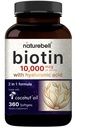 NatureBell Biotin 10000mcg + Hyaluronic Acid 25mg + 360 椰油软胶,毛皮和钉螺的Premium Biotin补充剂*