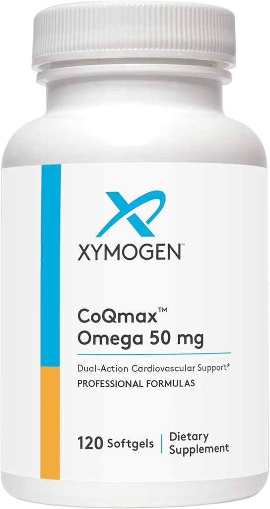 XYMOGEN CoQmax Omega 50 毫克 - CoQ10 + 鱼油 Omega 3 补充 - 双行动心脏健康支持 - Coenzyme q10 + 专用鱼油用于3X 更大吸收 EPA DHA(120软胶)