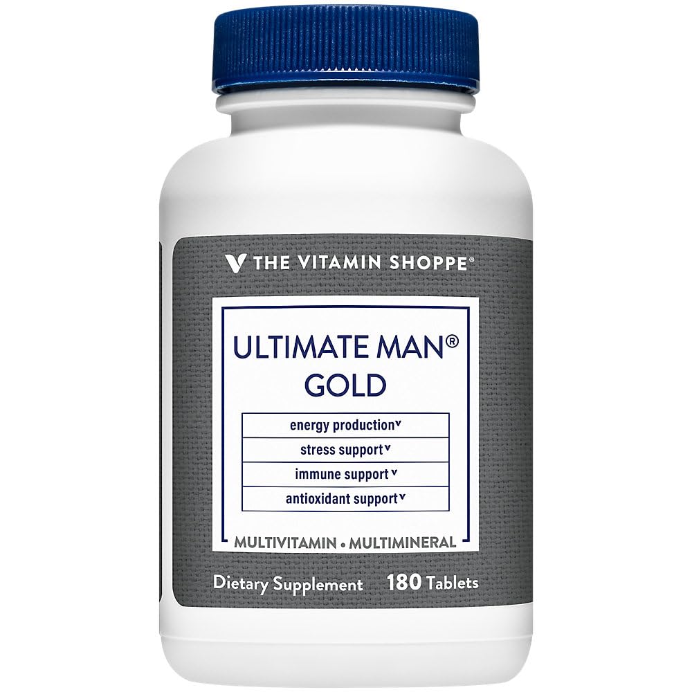 维他命商店(Vitamin Shoppe Ultimate Man Multivitamin) - 高潜能能量和抗氧化剂混合剂 - 最佳男性健康综合日多矿物补充剂 - Gluten & Dairy Free (180片)