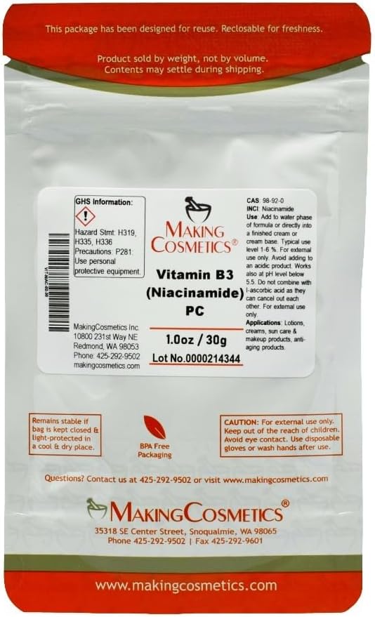 制作化妆品 - 维生素B3(Nacinamide) PC - 1.0oz / 30g - 化妆材料