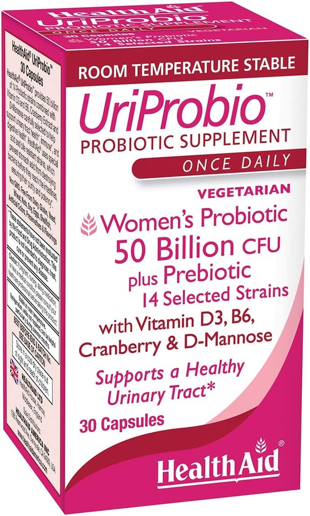 健康援助UriProbio – 50亿 CMU 妇女与预生、Cranberry、D-Mannose、维生素D3和B6的共生药 – 支持尿液结晶和消化性健康、酸和Bile Resistant, Vegan