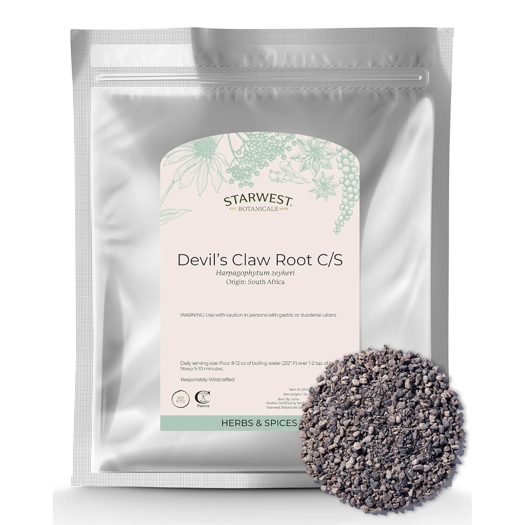 星西植物学 魔鬼的爪根 - 枯草为茶和天然草本混合,纯恶魔的爪根,切和筛,野生,认证 科舍 - 散装 1磅袋