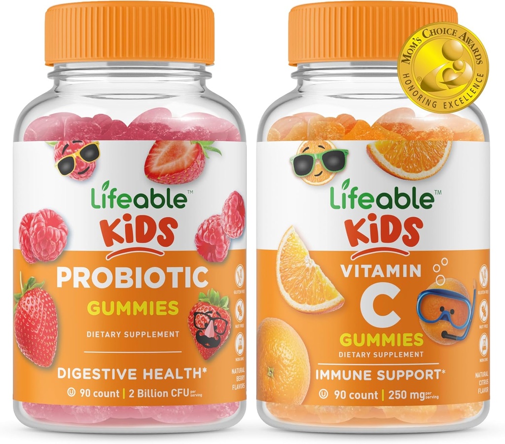 活生生的2亿CFU儿童+维生素C儿童,Gummys Bundle - 大品尝,维生素补充,Gluten Free,GMO Free,Chewable Gummy