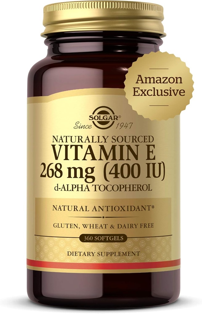 Solgar维生素E 268 mg(400 IU),360 Alpha Softgels - 天然抗氧化剂,皮肤和免疫系统支持 - 自然来源的维生素E - 葡萄糖自由,乳制品自由 - 360 services