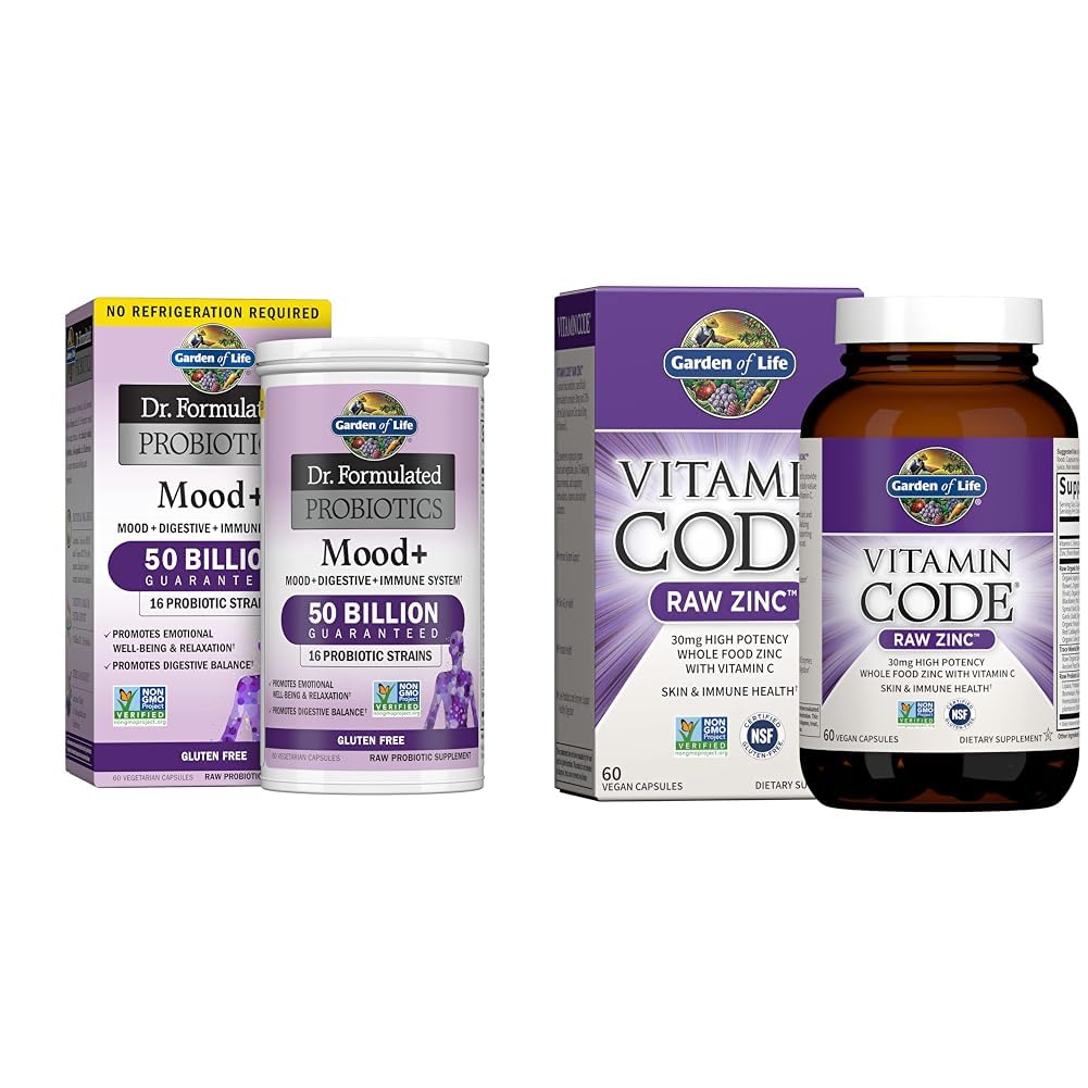 配制的Probiotics Mood+Acidophilus Probiotic 补充剂和锌补充剂 30mg 高概率 Raw 锌和维生素C 多矿补充剂