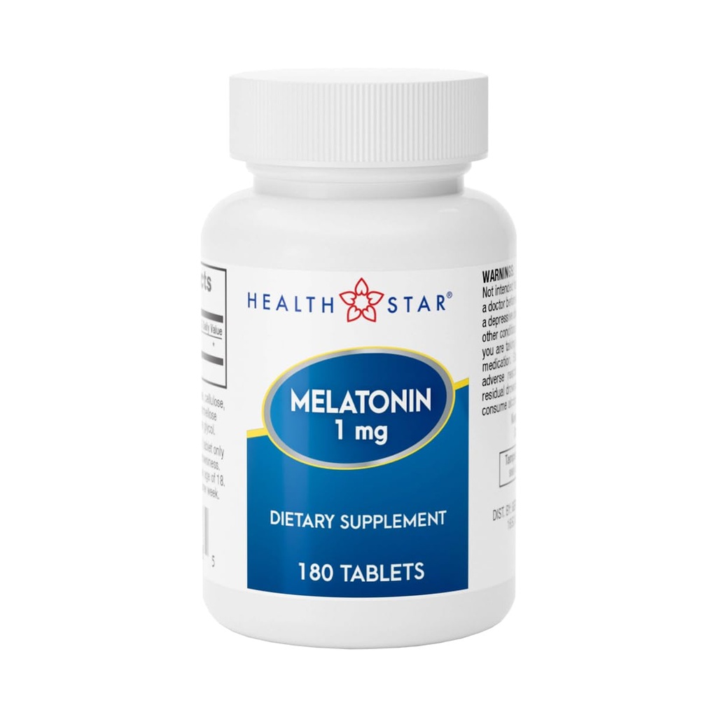 GeriCare Melatonin 1mg睡眠支持补充品、Gentle夜间睡眠援助、非海比特形式、帮助促进放松和休息睡眠、Jet Lag恢复和更好的夜间休息,180块牌匾
