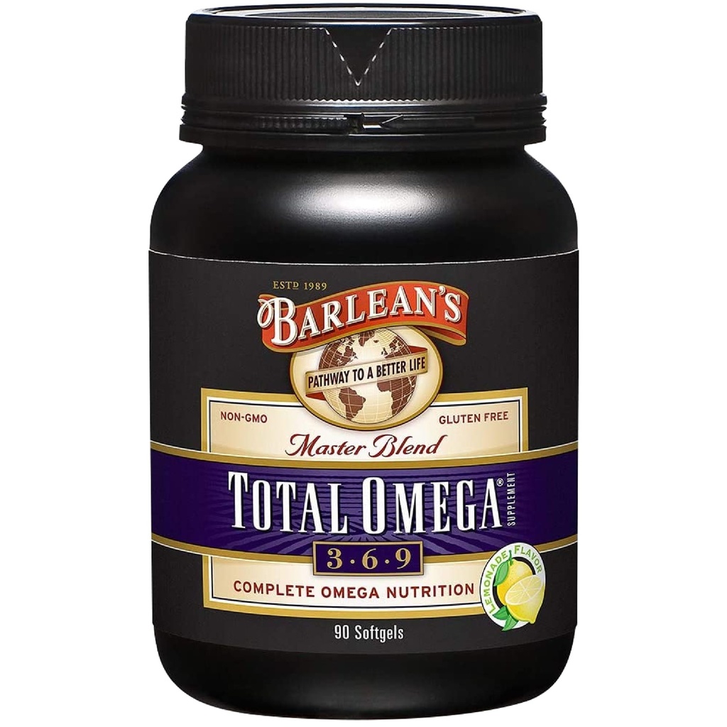 Barlean的Omega总量 3 6 9 软胶、Borage和Flaxseed Oil的混合鱼油补充剂、1,000毫克Omegas ALA、EPA、DHA和GLA用于联合支助补充剂和心脏健康,90项