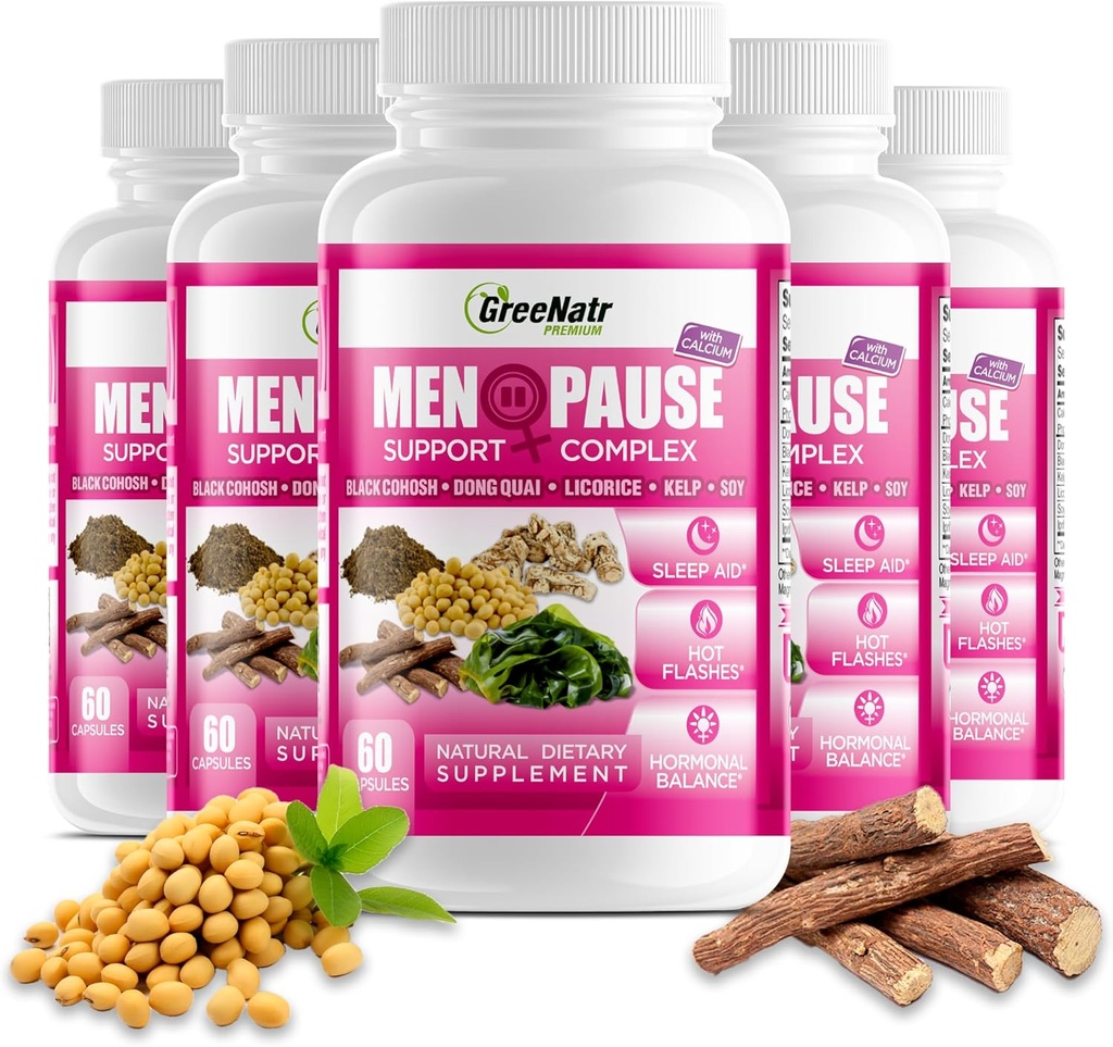GreeNatr Herbal Menopause 支持热闪电,夜汗和Mood Swings Relief的复合体. 推广平衡荷尔蒙级 - 黑科霍什,东奎,利科里兹根和凯尔普叶(6瓶)