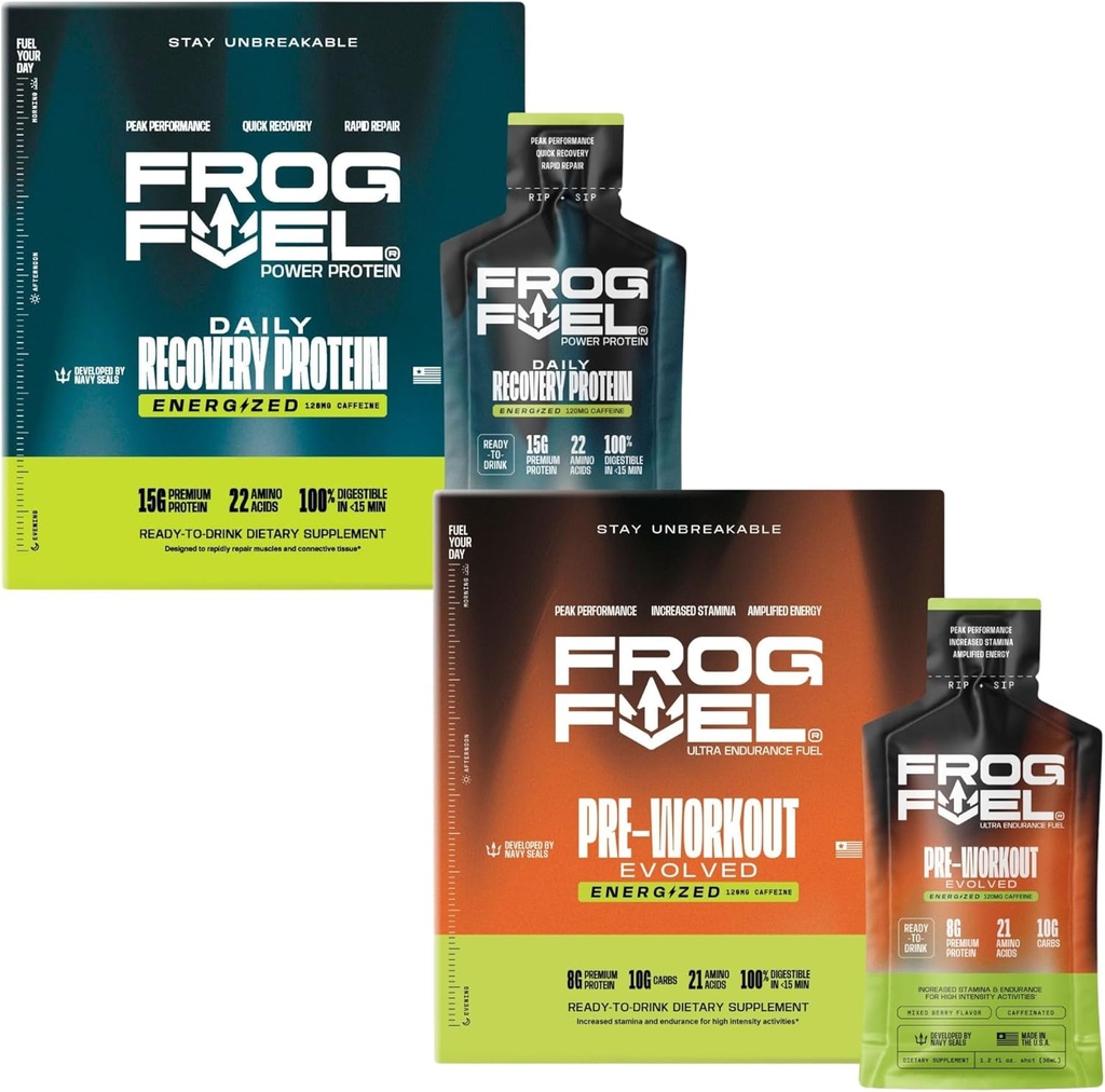 蛙燃料 能量 蛋白 & 超能量 预工作包, 1500mg Beta Alanine, 15g 蛋白质 Nano-Hydrolyzed Grass Fed Collagen, Pre & Workout, 1.2 oz Packets, 48 Pack