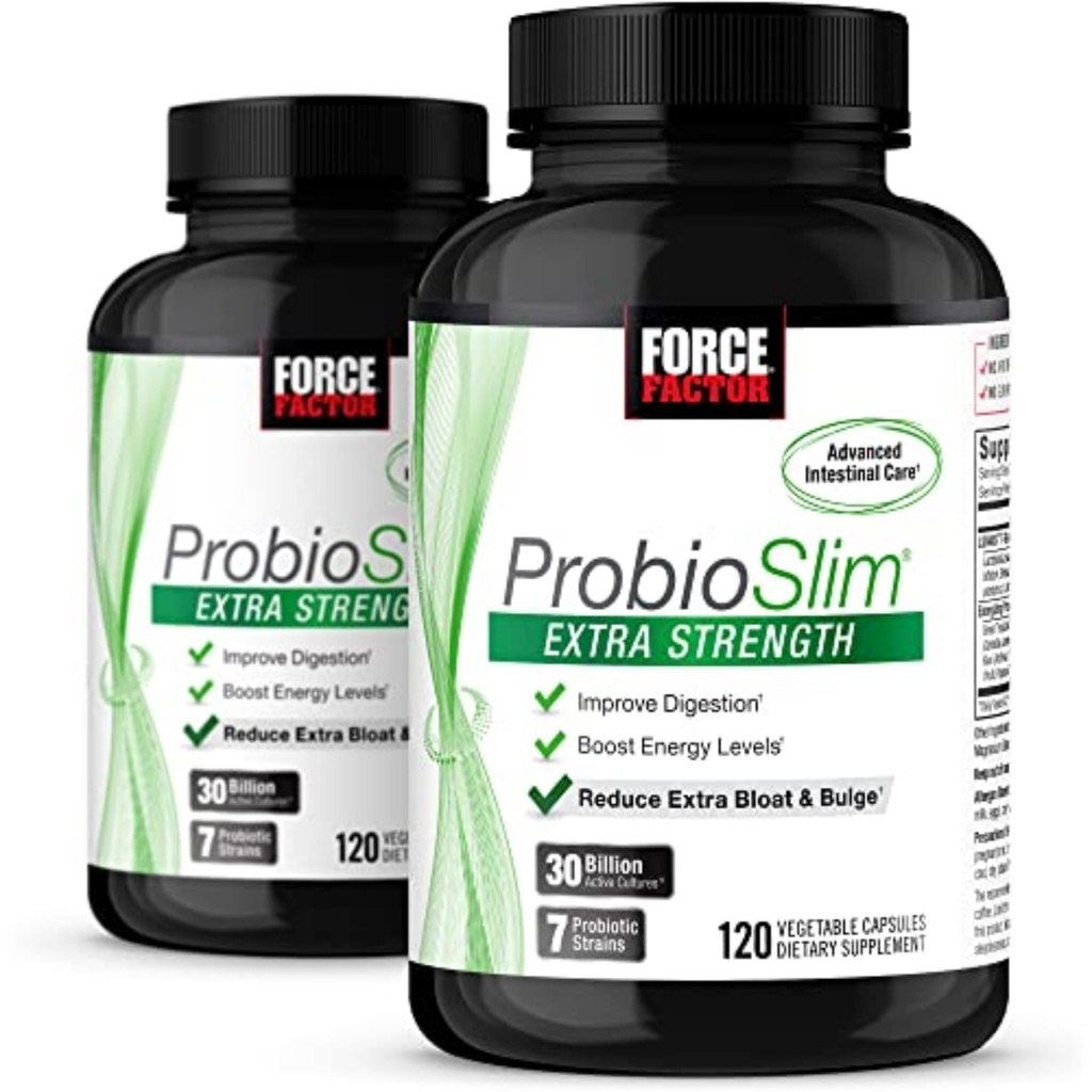 强力因素 ProbioSlim Extra powers, 妇女和男子的Probiotic Supplements, 30亿 CPUs 和 Gut 健康支助、布洛廷和气体救济的绿色茶叶提取, 120 count (Pack of 2)