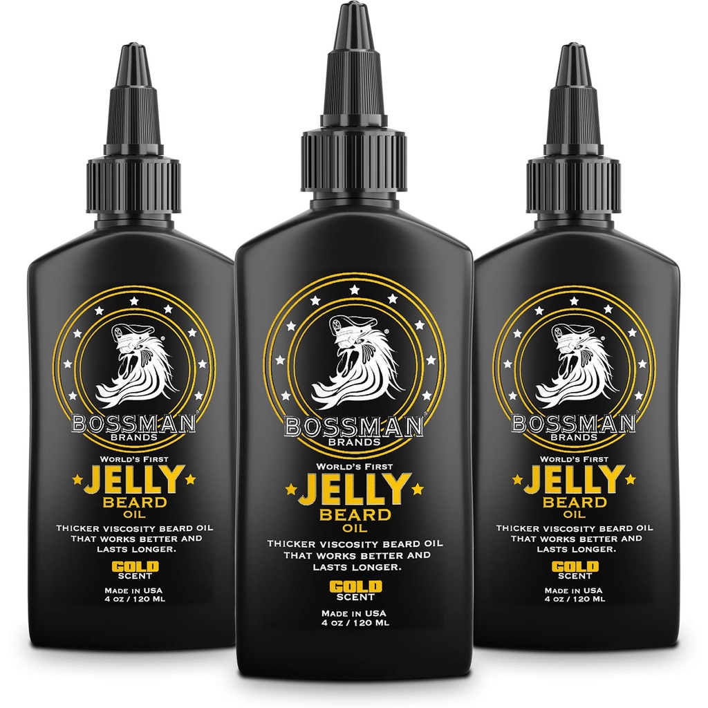 Bossman Jelly Beard Oil for Men - 3 Pack (共12 oz, Gold Scent) - Softens, Moisturizes & 条件与天然成份