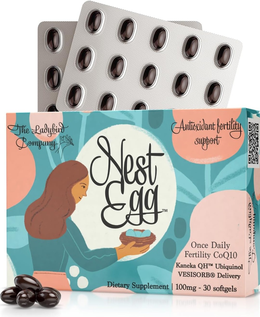 Nest Egg Ubiquinol CoQ10 100mg - Premium CoQ10 妇女生育率补充金 - 美国制造 - 第3党测试 - Once Daily Softgels(30计)