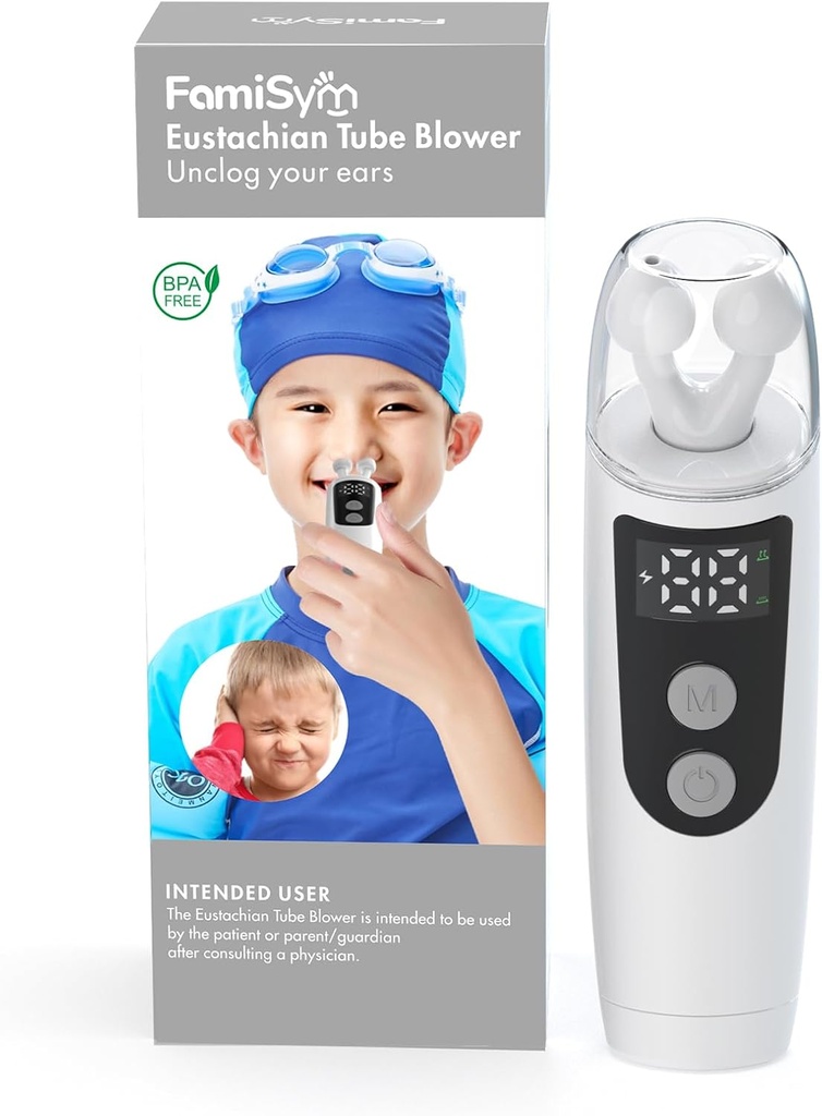 FamiSym Eustachian Tube Unclogger, Tinnitus 和 Ear 疼痛的减轻耳朵压力设备之家, 维持耳朵压力平衡, 减轻耳朵的不适, 501-白色