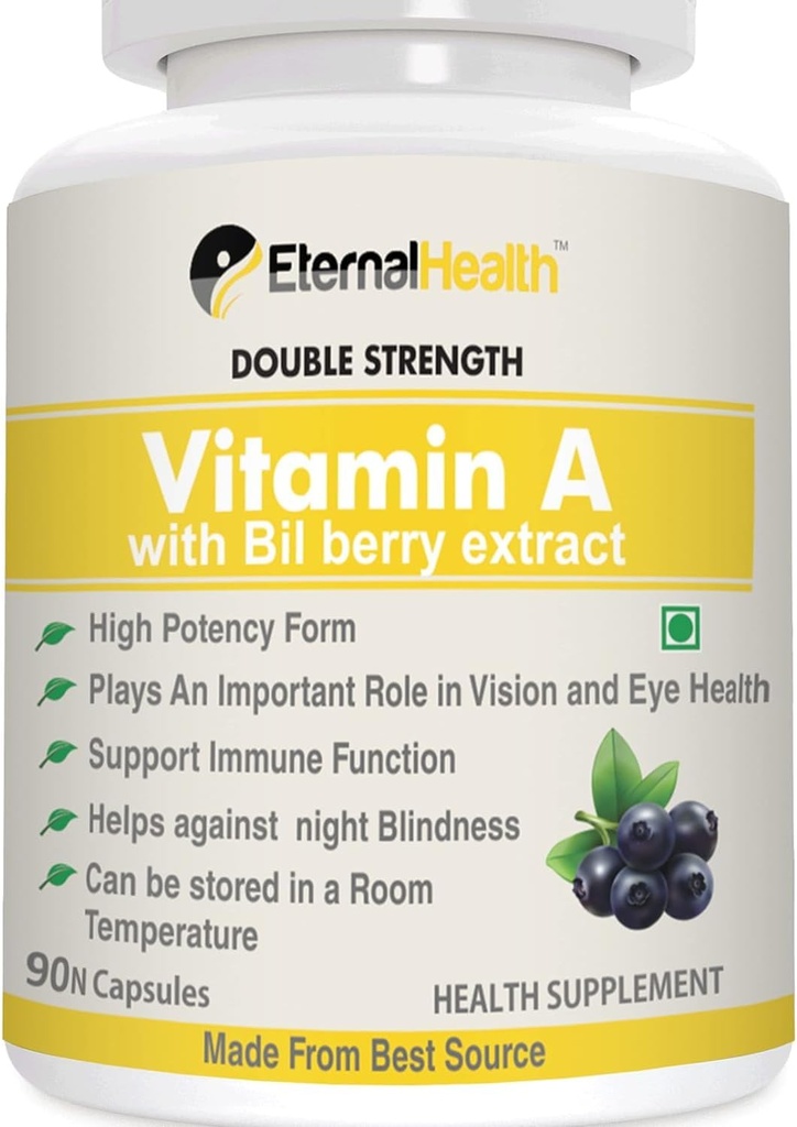 Eterna.l-Health Vitamin A(双强力),配有Bilberry 提取器和Retinyl Palmitate 提取器 -- -- 高潜力形式 -- -- 支持健康视觉和免疫系统以及健康生长 -- -- 90 Veg Capsules