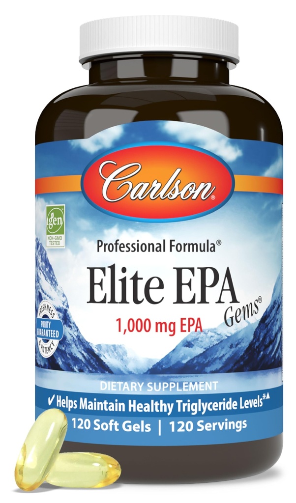 Carlson - Elite EPA宝石,1000毫克EPA鱼类油,野生捕食,挪威鱼类油,可持续源头,帮助维持健康的Triglyceride水平,120软胶