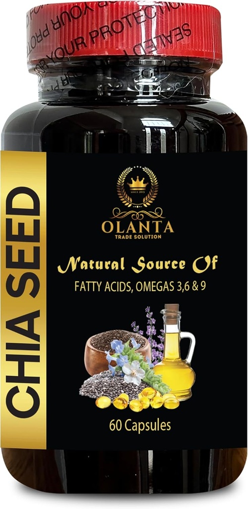 奇亚种子提取 - CHIA种子 - 能量促进剂,抗氧化维生素补充剂,奇亚种子 Omega 3和纤维,奇亚种子超食品 Salvia hispanica - 1瓶60软胶