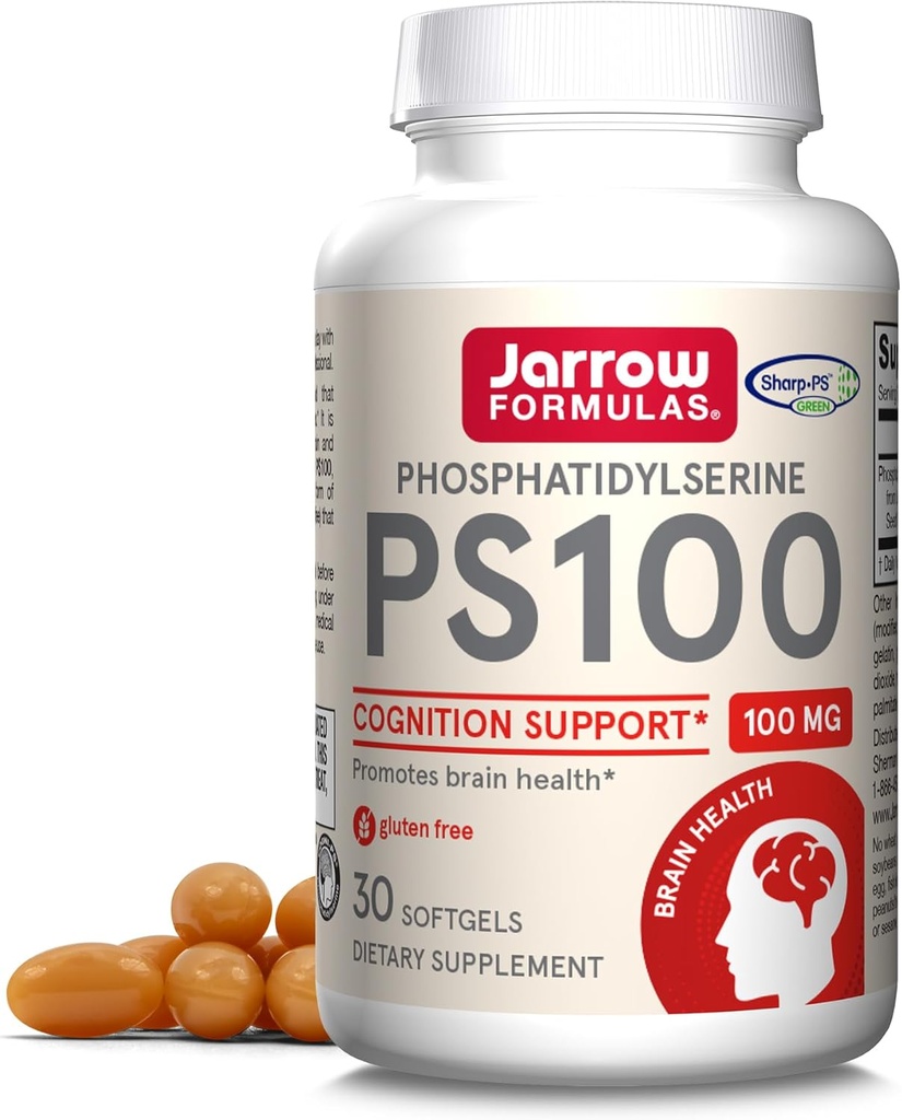 Jarrow Formules PS100 Posphatidylserine 100 mg, 脑健康和认知支持膳食补充剂,30 Softgel, 10-30日供应