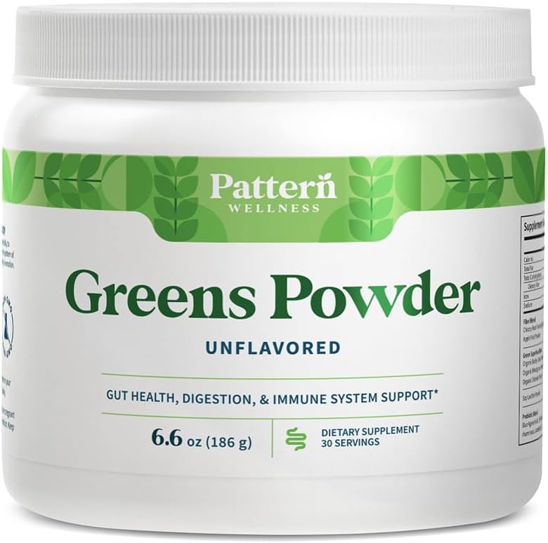Pattern Wellness Greens Powder Superfood – 配有抗氧化剂,消化酶,纤维,Probiotic & Adapologine Blends – 支持古特,消化与免疫健康 – 30 services - 6.6 oz(不喜爱)