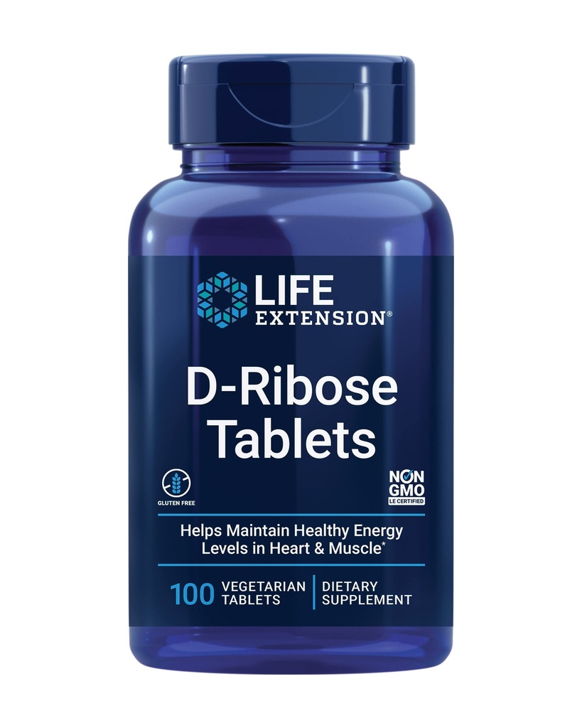 生命延长 D-Ribose 片,加钙,帮助维持心脏和肌肉中的健康能量水平,鼓励生产ATP,无胶原,非GMO,Vegan,100蔬菜片