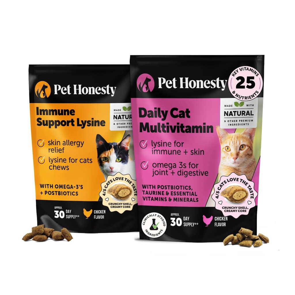 Cat Multivitamins + Immune 支持 Lysine 双纹理 Chew 补充包 - 支持整体 Immune 健康, 关节, 皮肤和大衣, 和 Cat 过敏救济 - 喷嚏, Runny Nose