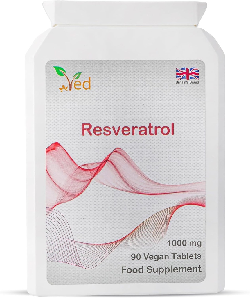 Ved RESVERATROL 1000 mg 90 平板,Potent 抗氧化剂 &,促进抗衰老,心血管支持,每瓶90天供应.