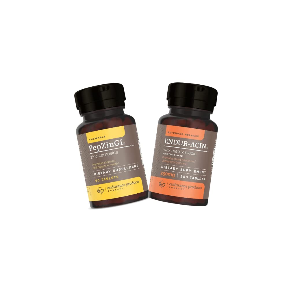 Endur Zinc - PepZinGI 75mg for Immune 函数和消化健康支持 60 化学药片和ENDUR-ACIN 250mg Niacin - 扩展释放用于最佳吸收和低脂维生素B-3,200 片