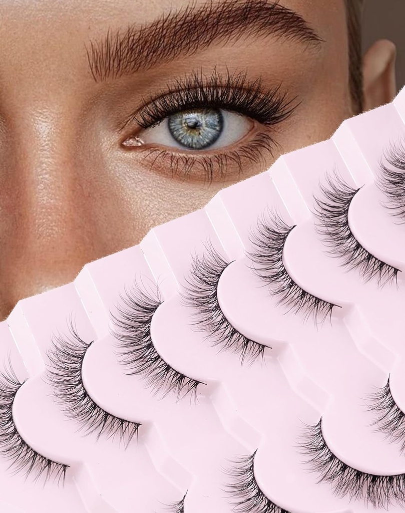只有天然Lashes Wispy Lashes 天然外观 假眼睫毛 天然火焰眼睫毛 软绒拉shes 7 Pairs D1 Natural (6-13MM)