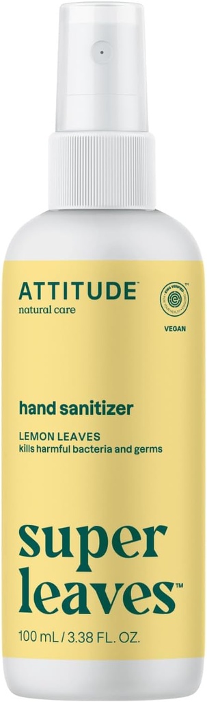 ATITUDE 手卫生喷雾器、EWG 验证、杀死Germs和细菌、Vegan和植物、成人和儿童安全、柠檬叶Scent、3.38 Fl Oz (Spray瓶)