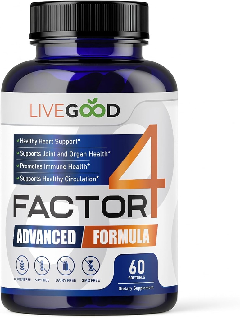 LIVEGOODTM 第4段,Omega 3鱼油与EPA & DHA, CoQ10,以及Turmeric, 高级Q10 Coenzyme & CoQ10 补编,DHA 补充心脏,联合和免疫支持,美国制造,60 Counters,