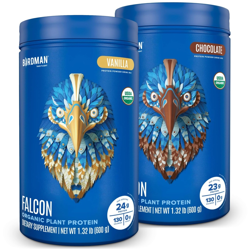 BIRDMAN Falcon Vegan 蛋白质蛋白质组织、Stevia和无糖、基于植物、低碳、无乳品、Keto、Non Whey、Probiotic、Pea 蛋白质QQ Combo 包装:香草和巧克力火焰 - 每人20种