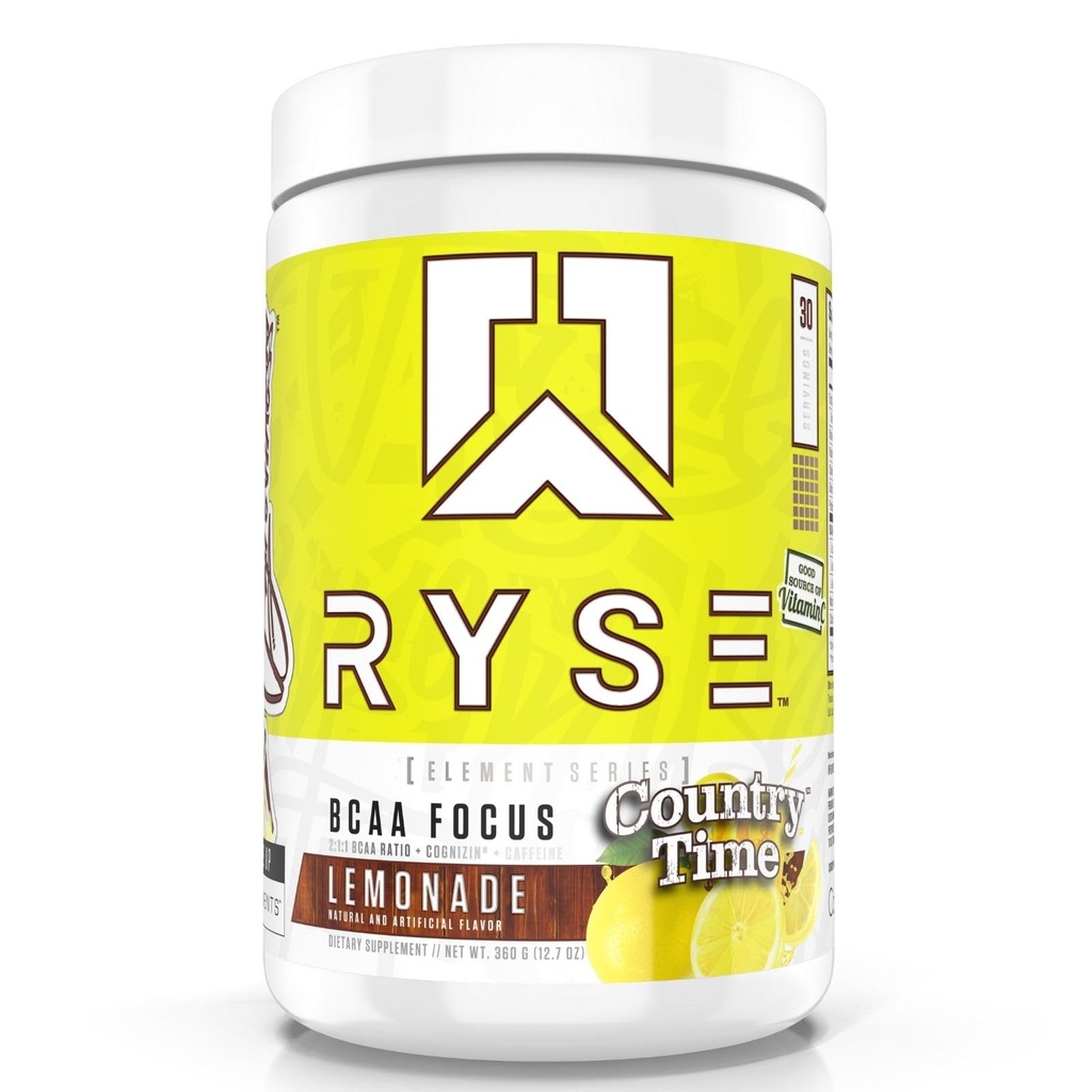 RYSE BCAA 重点粉末 - 乡村时间柠檬汁 - BCAA 配电解质,天然咖啡因和认知支持水分,恢复,能源,以及关注男女 - 30种服务