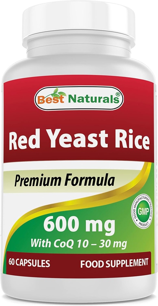 Best Naturals Red Yeast Rice with COQ10 60 Capsules - 含有600毫克的红Yeast Rice和30毫克的CoQ10