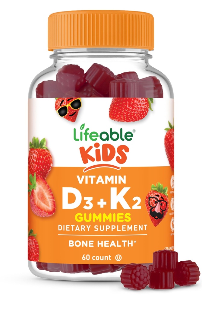 活生生的孩子 维生素 D3 K2 Gummys + 1000iu D3和K2 100mcg → Great Tasting D3和K2 Supplements + 骨质健康和豁免 + VIT D3 K2 儿童 + 60 Gummys