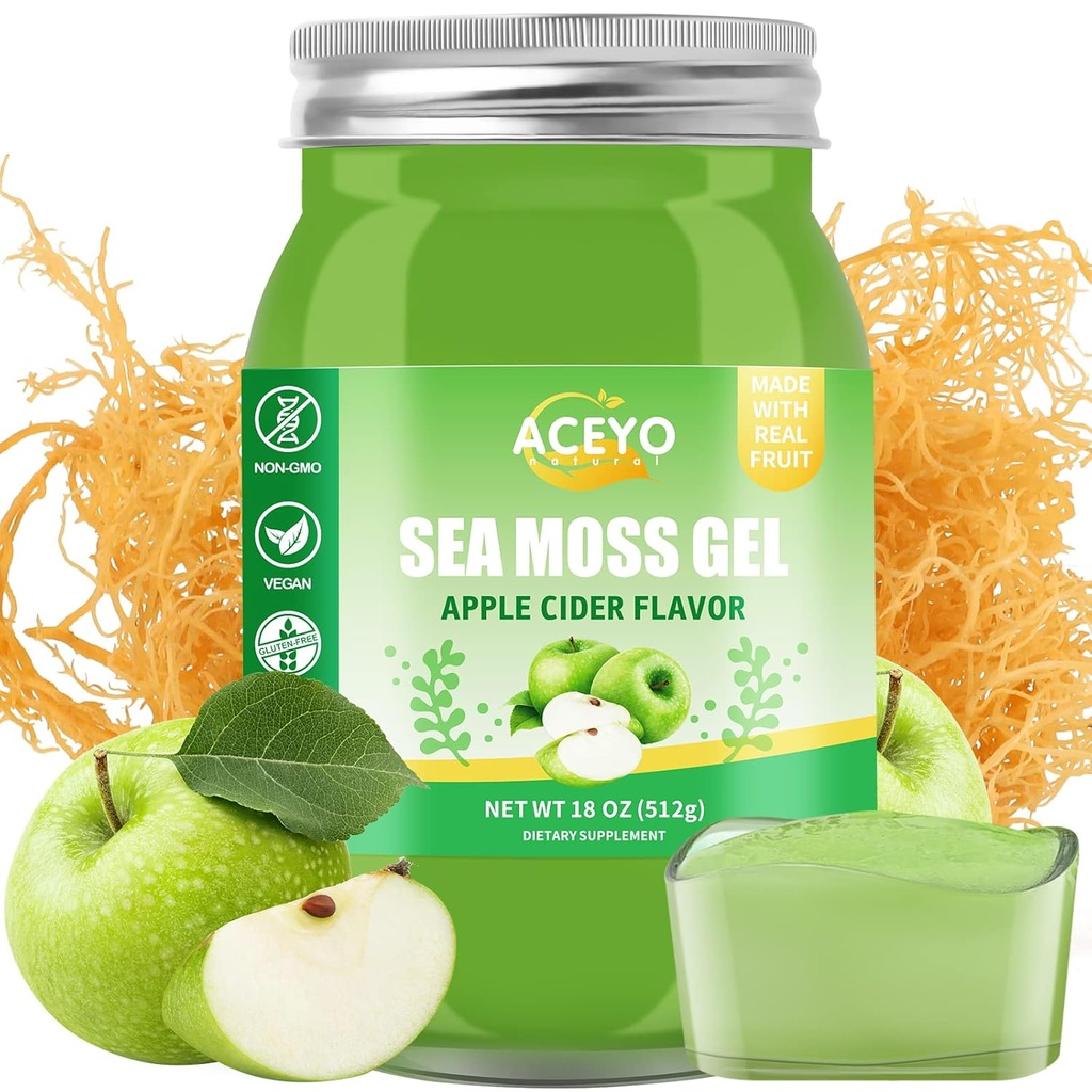 (18 OZ) 爱尔兰海 Moss Gel 有机 Raw Vegan Apple Flavor 102 维生素和矿物野生收获 非GMO Immune Defense Booster 甲状腺素消化支持