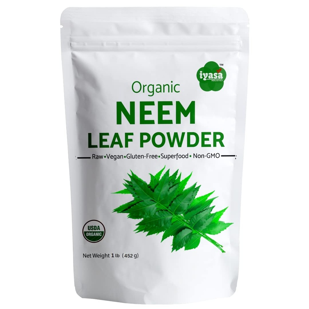Iyasa Hollistics 有机 Neem Powder Ayurveda 草药和超级食品,支持血液和肝脏净化,促进健康发型和清洁皮肤,16 oz/ 453g的可贮袋