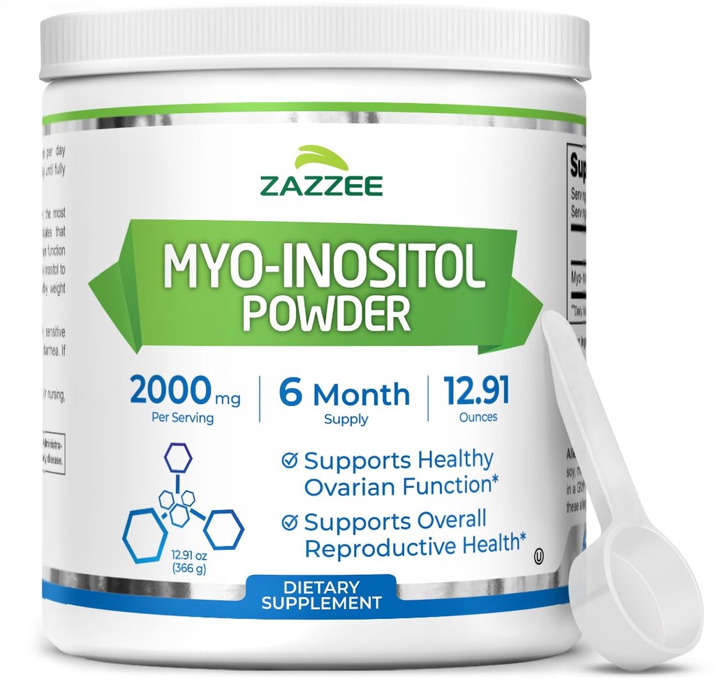 Zazzee Myo-Inositol粉,6个月供应,183名服务员,每名服务员2000毫克,精确剂量免费Scoop,12.91 Unces,100%纯度,全自然生育率和生殖支持,Vegan,N-GMO