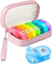可爱药丸组织者每天2次,PU Leather Pill Case for Women, Portable Weekly Pill Box for Purse with resurch bag to hold Vitamins, Medicals, Fish Oils, Supplements (Pink) (中文(简体) ).