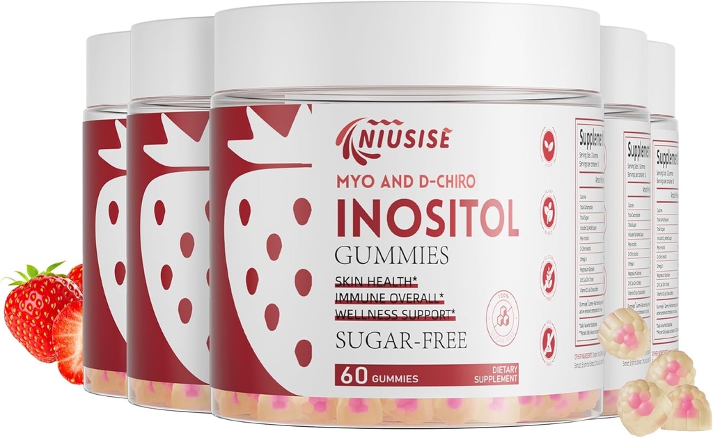 Inositol Gummys, Inositol 补编,配有 Myo-Inositol & D-Chiro Inositol + 维生素 D3,理想值 40:1 比例,配有 镁 Glycinate 400mg, 支持女性常规循环, Vegan, 5 Pack