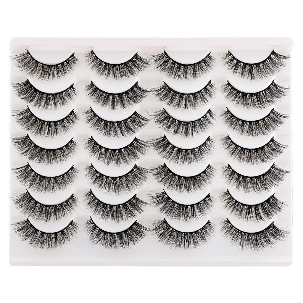 Newcally Lashes 假眼睫毛猫眼 Wispy Natural Faux Mink Lashes 14 Pairs Pack Light Volume 短假眼 Lashes 多包