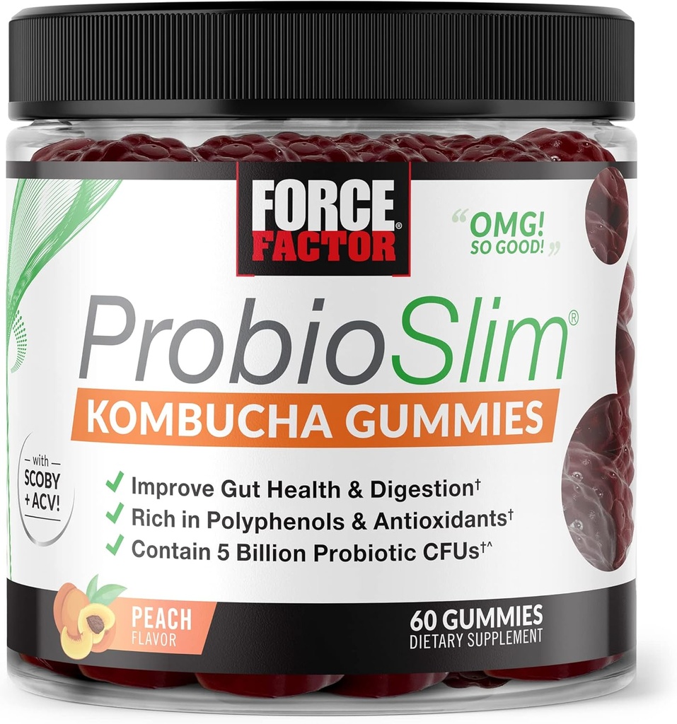 KombioSlim Kombucha Gummys促进消化健康、为妇女提供抗生素和男子提供抗生素,配有5亿CFU、Kombucha SCOBY、Peach、60Gummy