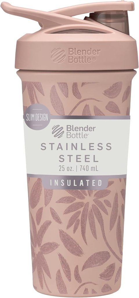 BlenderBottle Strada Flip Shaker Cup 绝缘无锡钢水瓶 配电威斯克, 25-Ounce, 棕花