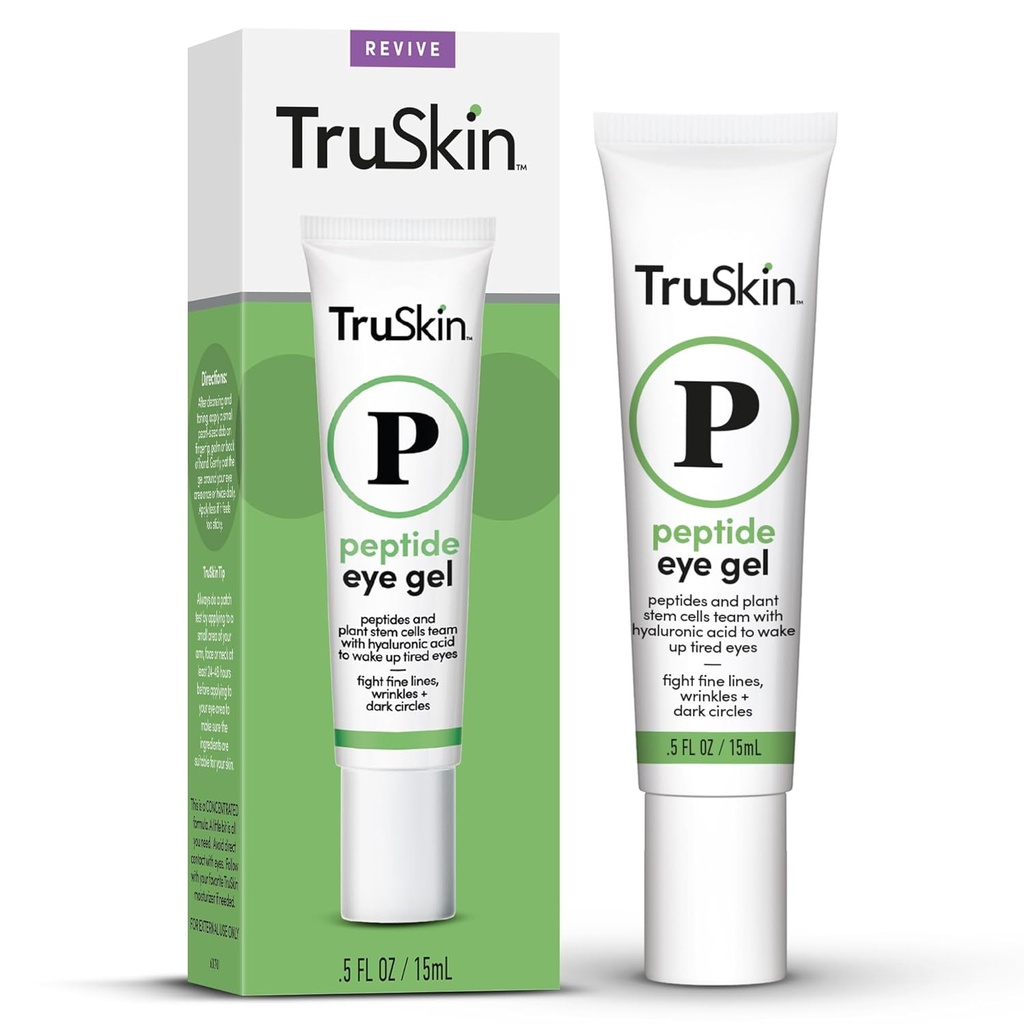 TruSkin Peptide Eye Gel – 改善对亮眼区域的暗圆和线条的看 – 与Peptides, Plant Stem cells, Hyaluronic Acid – 唤醒疲倦的眼睛, 0.5 fl oz 的眼科护理下
