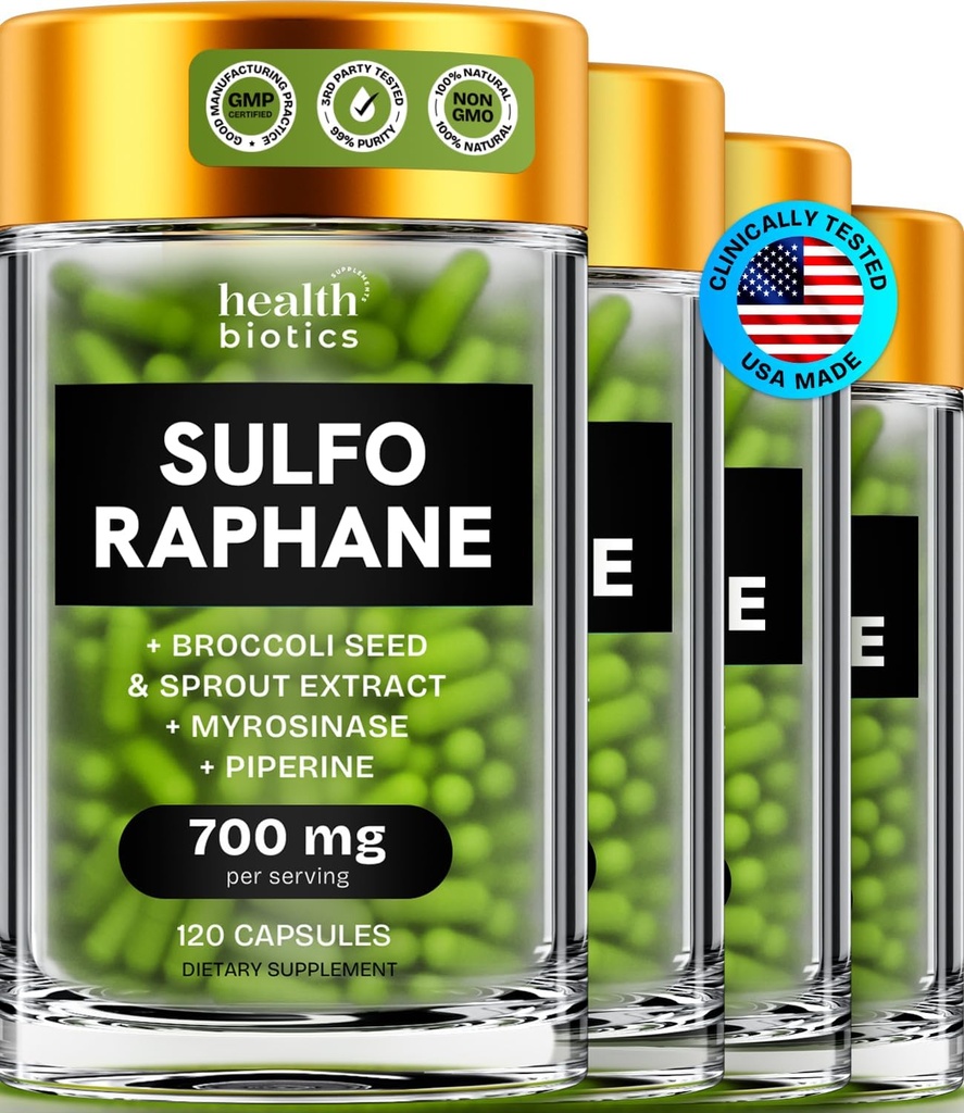 Sulforaphane 补充有机椰子芽 | abil 稳定 硫phan 儿童与成人 | 来源于 Broccoli Florets & Seeds | 有机硫 Supplement 补充 480 Pills | 4 Packs