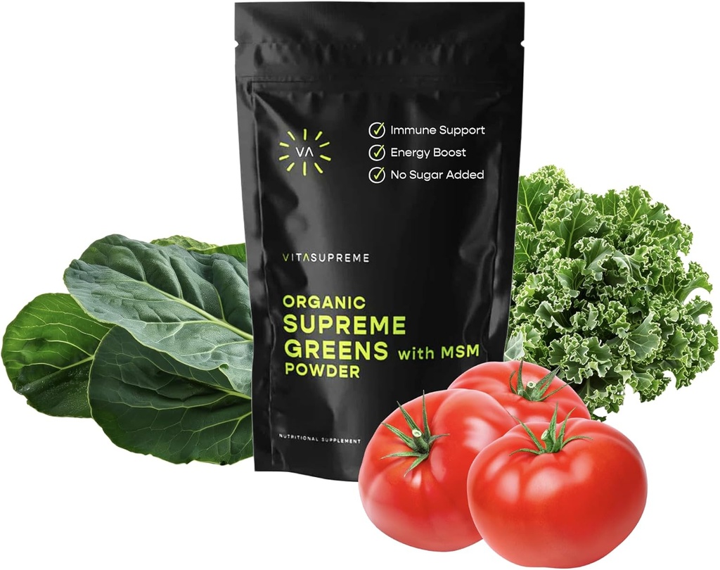 有机超级食品绿皮粉与MSM,用于Gut Health, Digestion, Immune Support, Energy, and More(Sugar Free, Non-GMO, Keto, Vegan),60 services, 30天供应