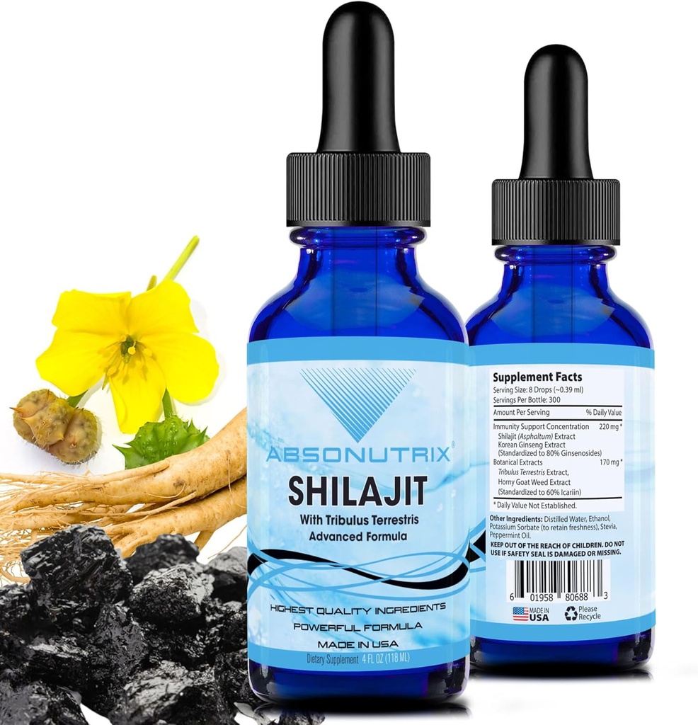 Absonutrix Shilajit配有Tribulus Terrestris 390 mg, 4 Oz Liquid, 300 services, 在美国制造, 快速吸附, 质能成份, 非GMO, GMP认证设施, 无残忍产品