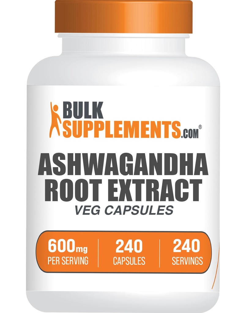 bulk 补充.com Ashwagandha 根提取 Capsules - Ashwagandha 600mg, Ashwagandha 补充, Ashwagandha 根 Capsules, Vegan & Gluten Free, 1 capsules 每人服务, 240 Veg Capsules